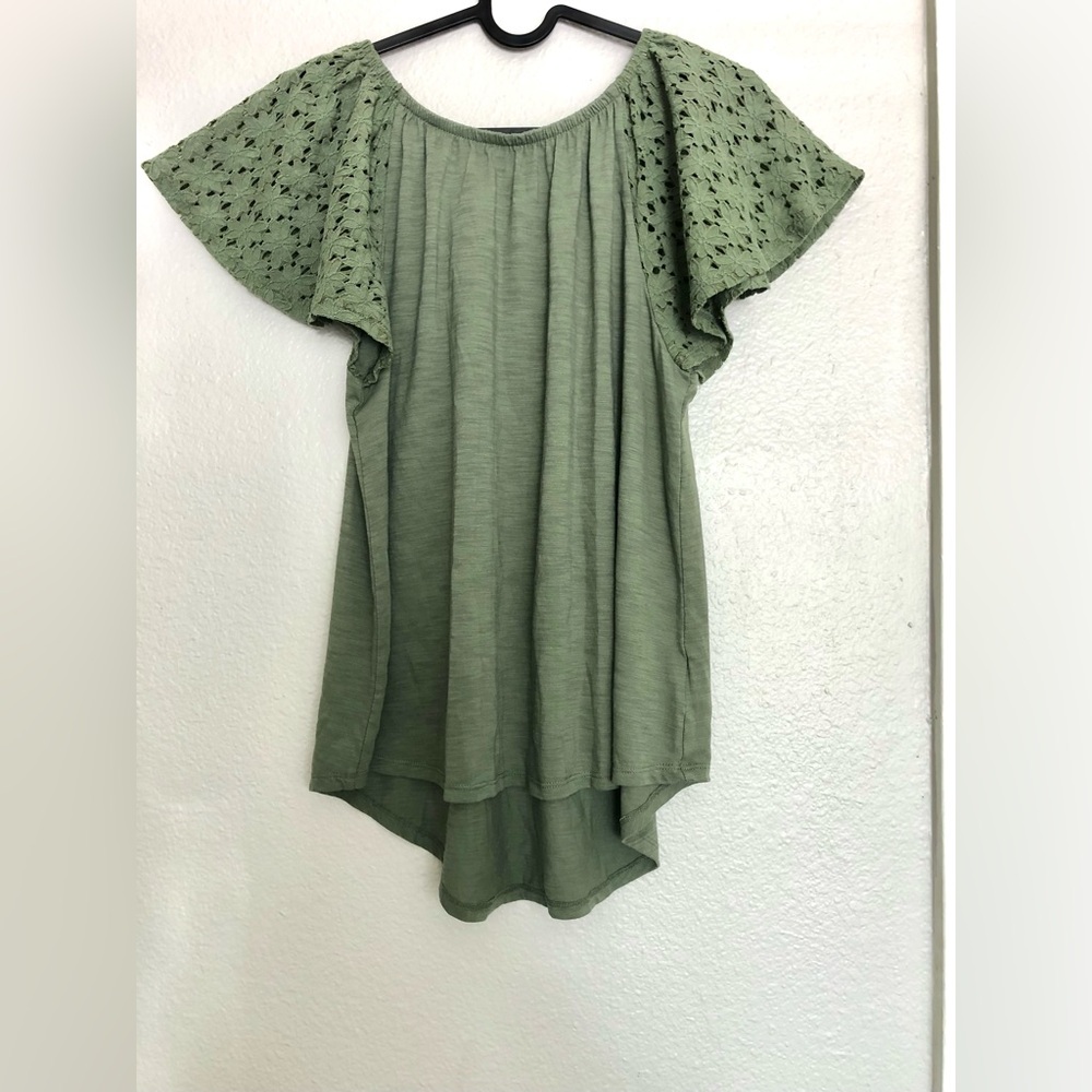 Old Navy Sage Green Blouse with Eyelet Sleeves